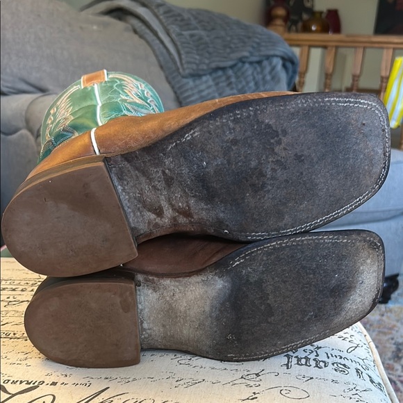 Justin Women's Bent Rail Kennedy Western Boots Size 10C Turquoise Green & Brown - Picture 12 of 15